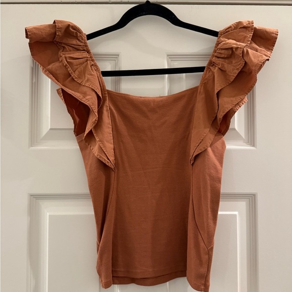 JOES JEANS COLLECTION Leslie Tan Almond RUFFLED SLEEVE RIBBED TANK TOP SMALL - Picture 8 of 10